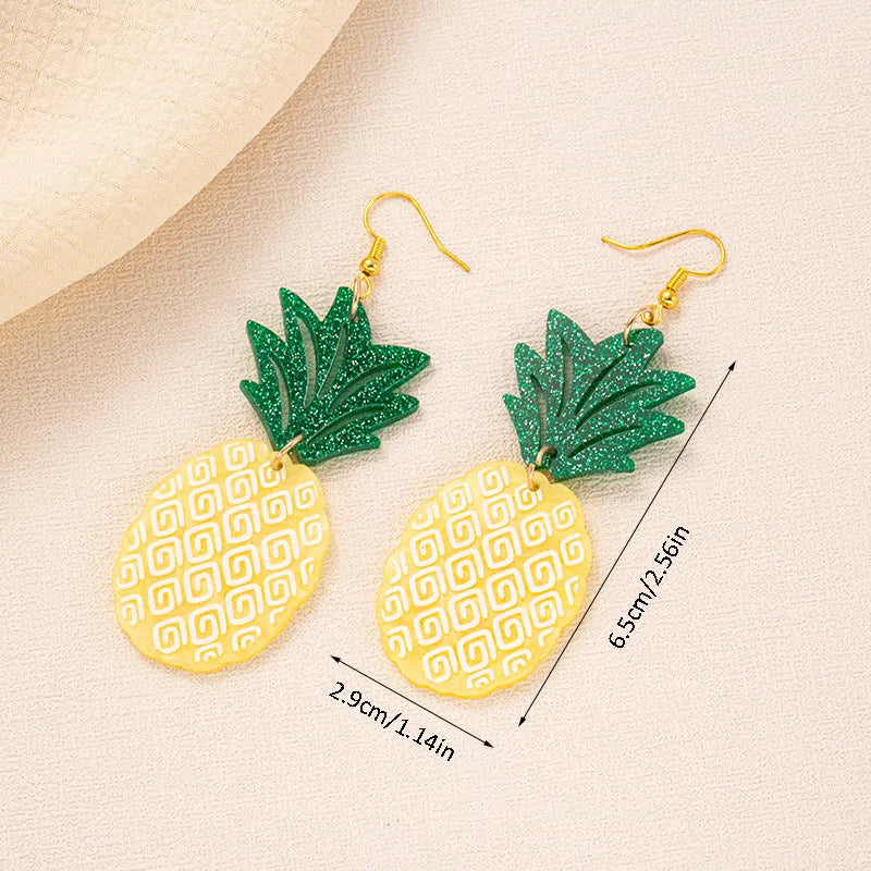 A pair of drop-shaped acrylic earrings designed like coconut leaves, in one of five colour variations.