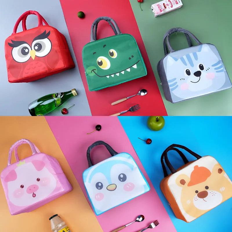 Orange bear cartoon insulated lunch box bag with aluminium foil lining.