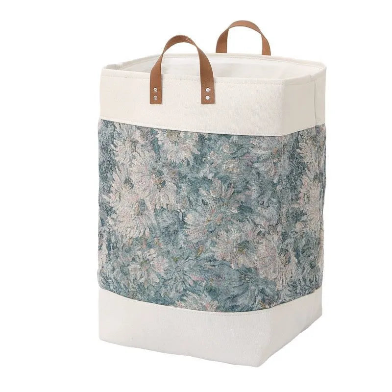 Large fabric storage box with lid in a colourful bear pattern, dimensions 35x35x55cm.