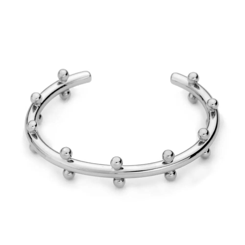 Stainless steel C-shaped bracelet with rivet-shaped bean beads in gold tone