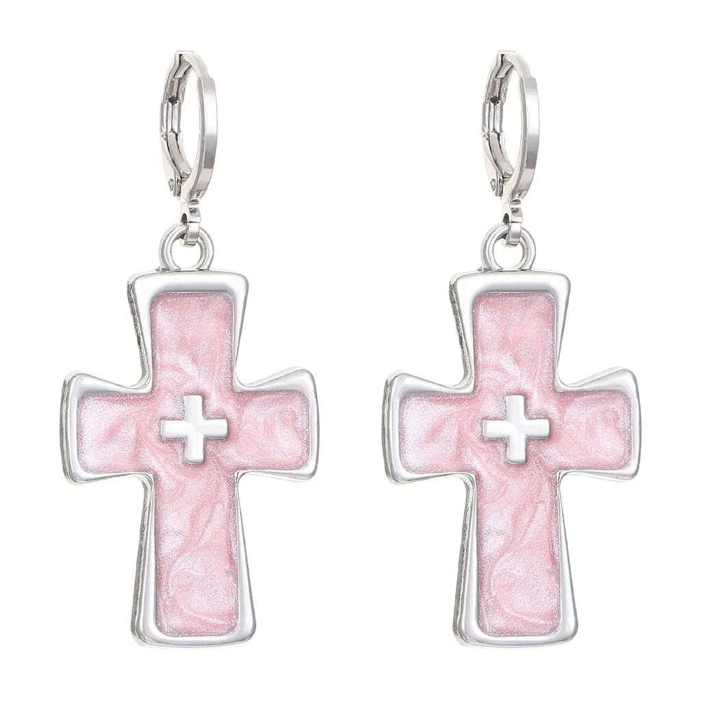 Women's alloy earrings with cross crystal designs in multiple colour options