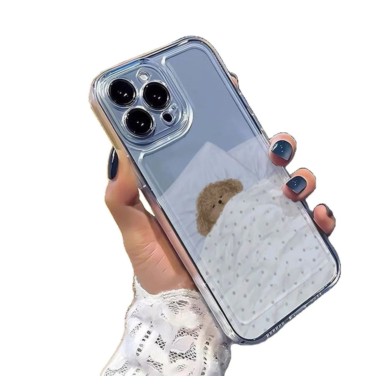Transparent phone case with sleeping cat pattern for Apple iPhone on clear background