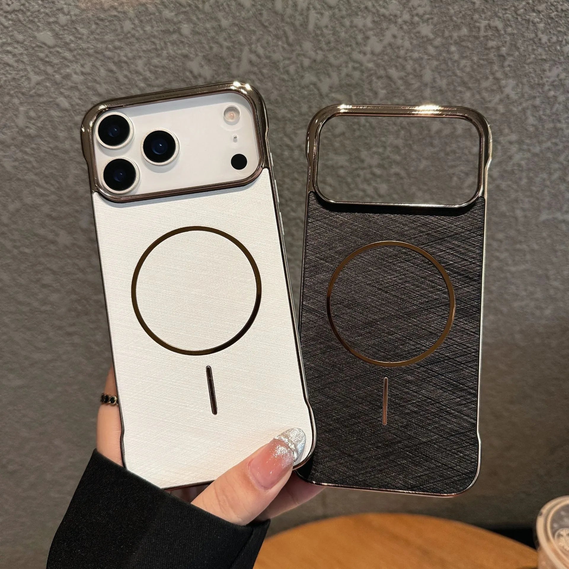 Electroplated magnetic phone case for iPhone 17 in multiple colours showing half-pack design.