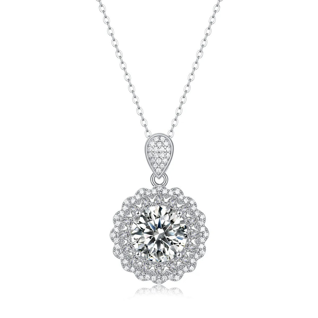 S925 silver necklace with round moissanite pendant on a ball bead chain, 5 karat moissanite option
