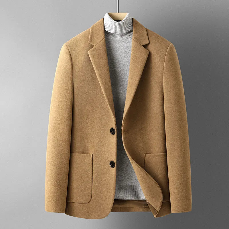 A grey slim fit men's wool suit jacket for autumn and winter.