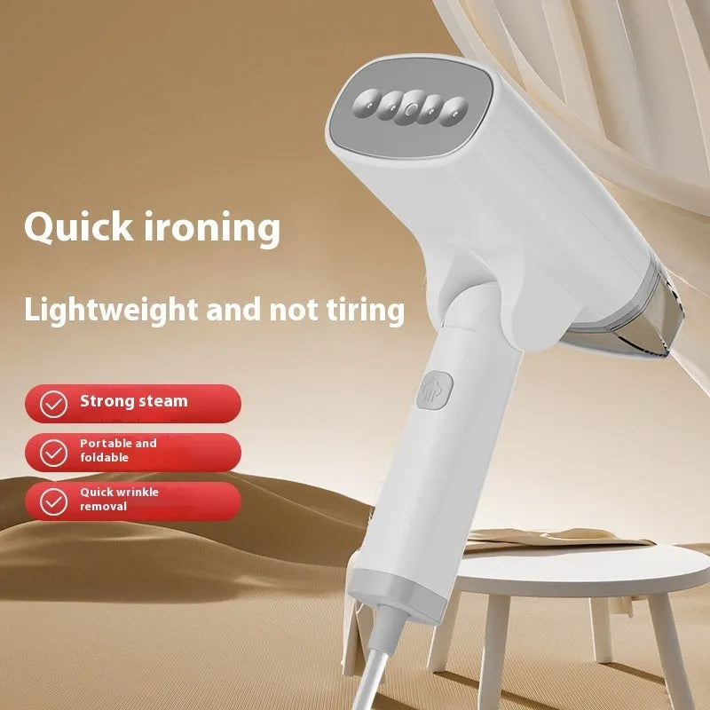 Blue and white handheld garment steamer with compact design and water tank