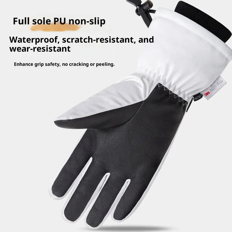 Pair of black waterproof touch screen ski gloves with non-slip palm for winter cycling or skiing