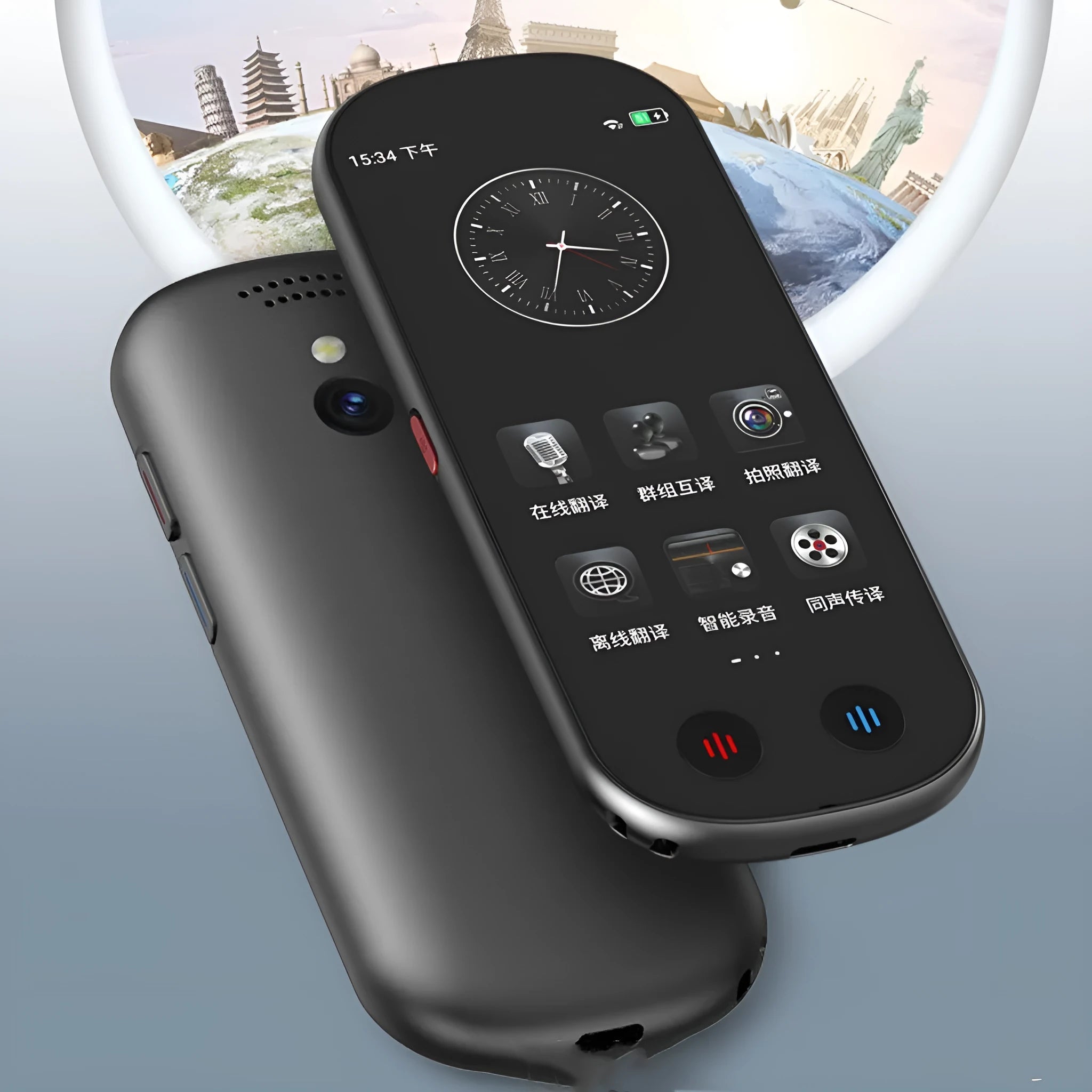 Black handheld simultaneous interpretation translator for business meetings with lanyard