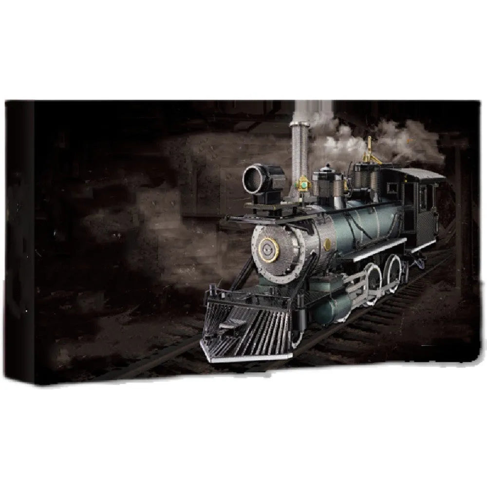 MG steam locomotive metal puzzle model in brass and stainless steel, 17x5x8cm, with colour printing