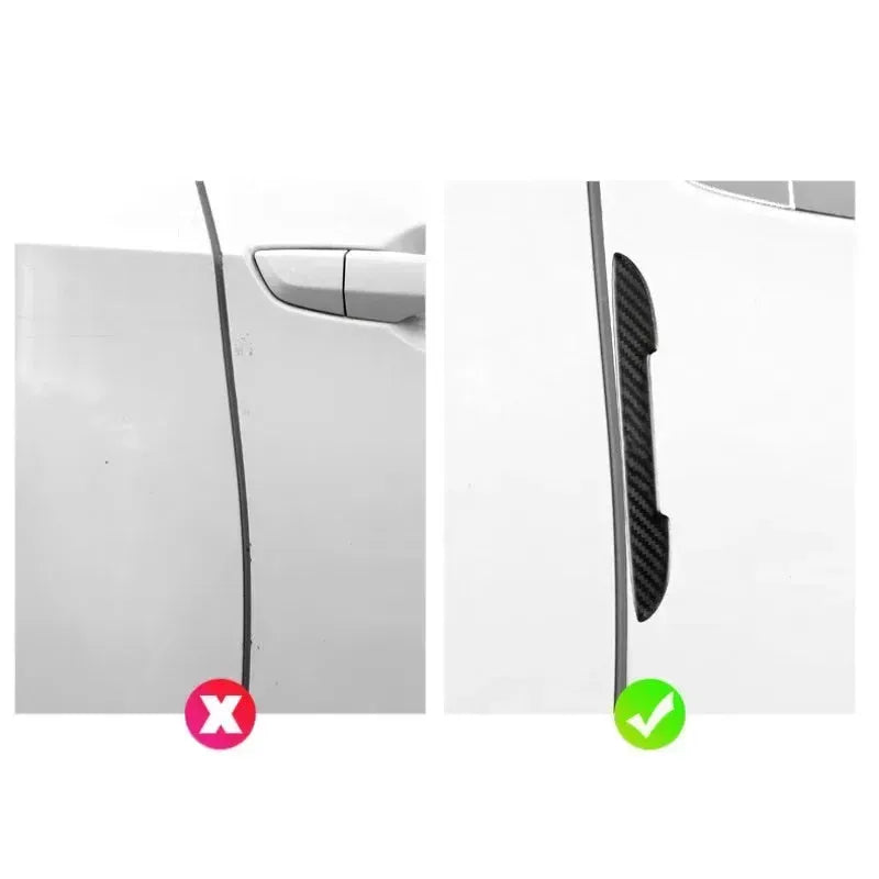 Black carbon fibre texture car door collision protection strips showing universal fit design