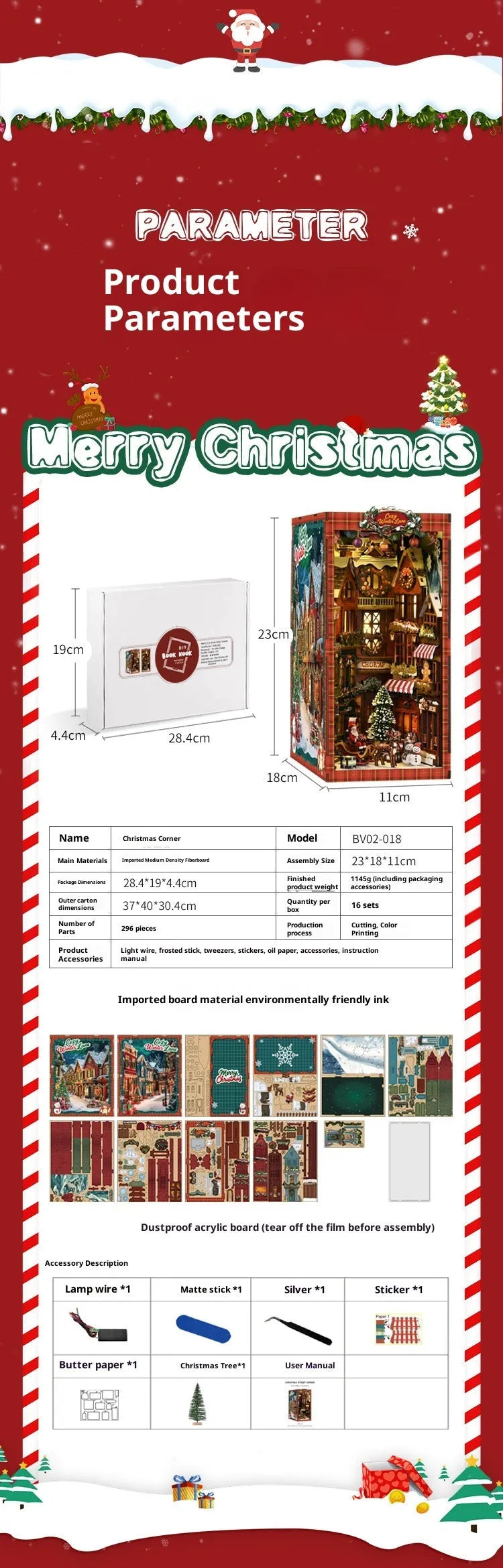 Wooden 3D bookend model kit in Cabin colour, handmade assembly toy house for ages 7-14 and all ages