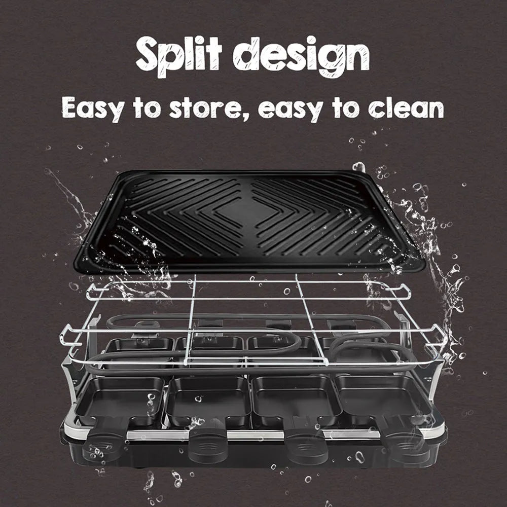 Indoor home non-stick electric baking pan with split tray, black finish, 1300W power