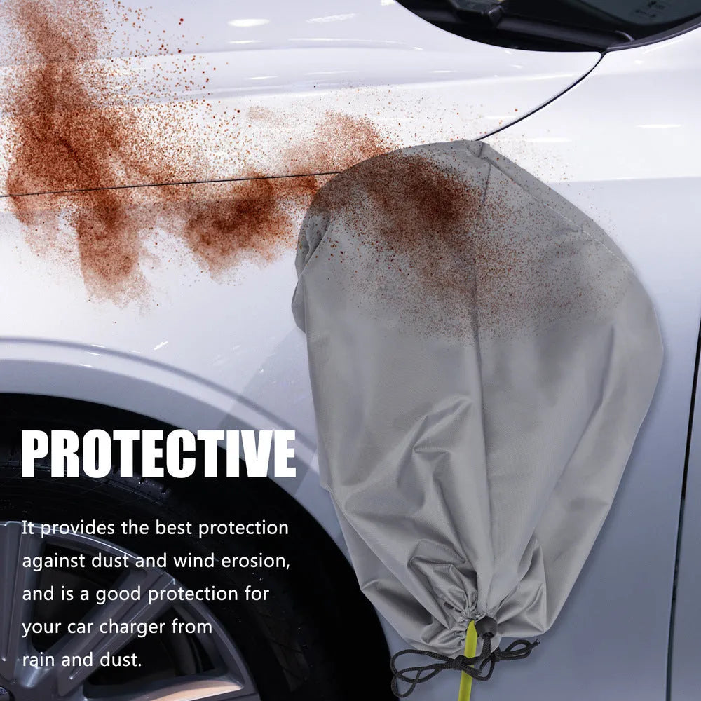 New energy vehicle charging waterproof cover in grey showing drawstring design
