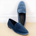 Blue and black sole women's slip-on loafers with a suede-effect PU upper and round toe.