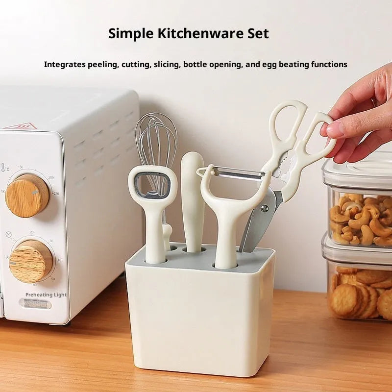 Six-piece white stainless steel kitchen gadget set for home use in modern simplicity style