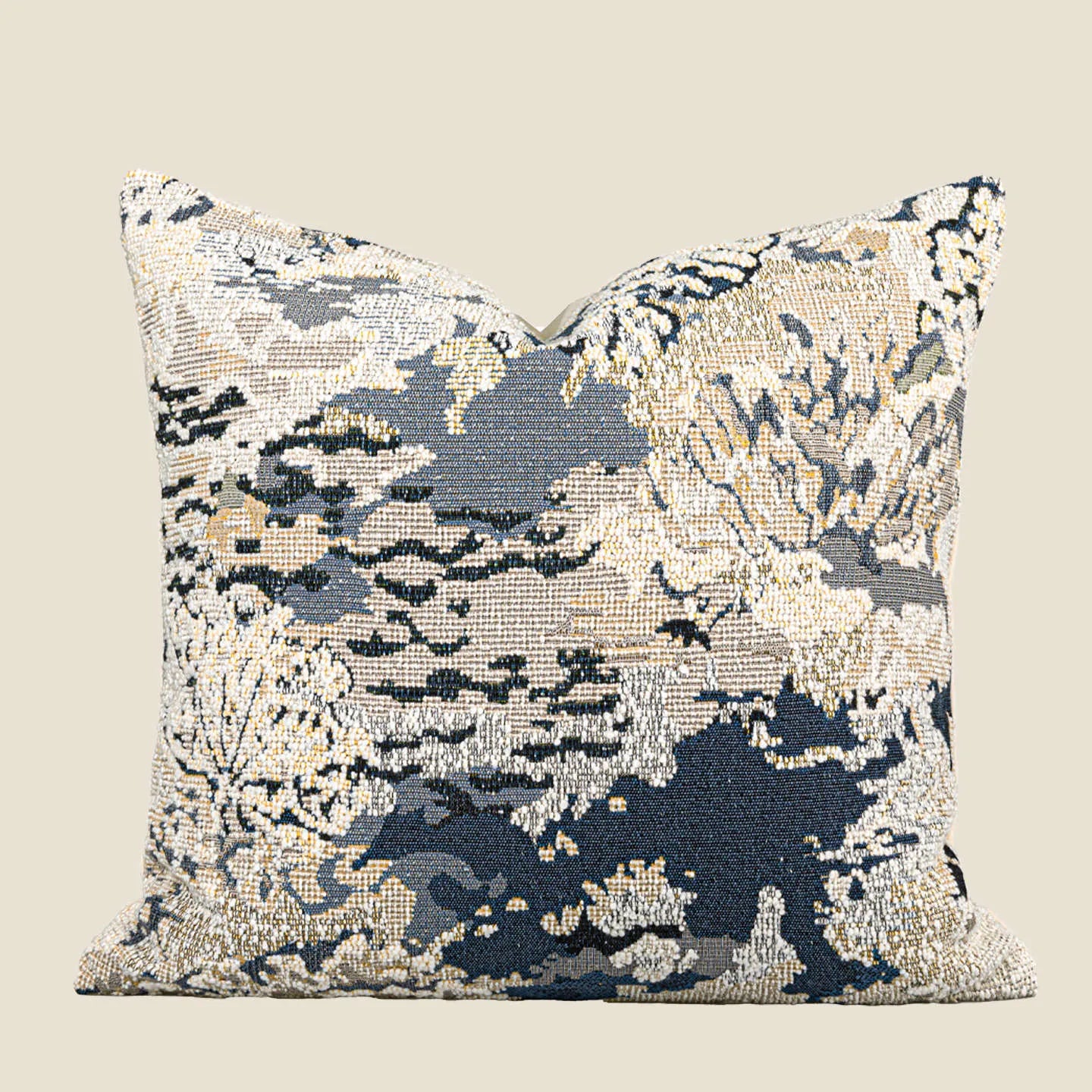 Antique blue floral artistic pattern on a square and a bolster decorative pillowcase.