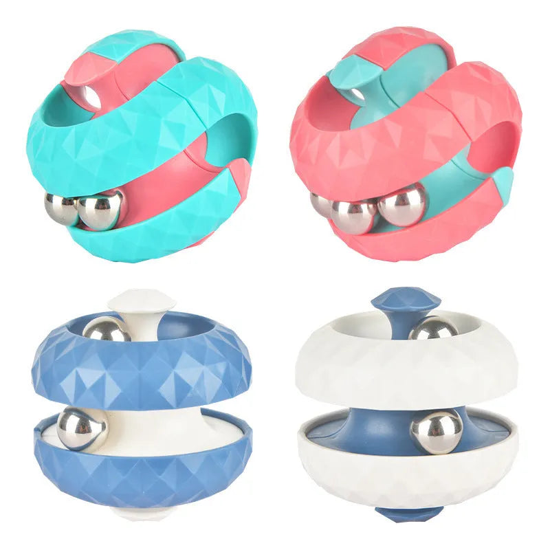 Diamond pattern ball track gyro fidget toy in blue ABS plastic – handheld stress relief toy for kids
