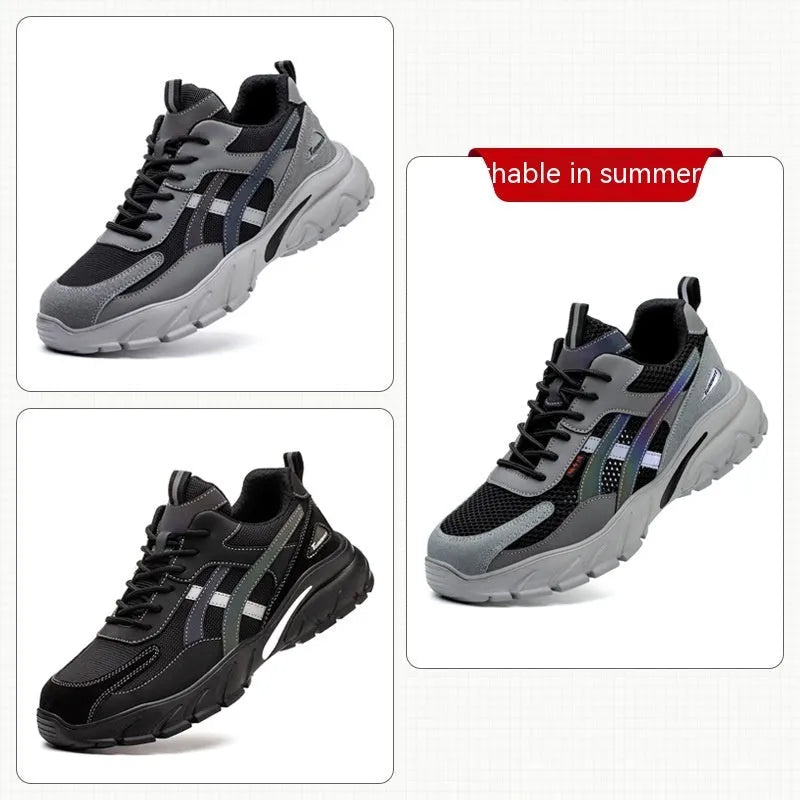 Black low cut steel toe cap cowhide leather safety shoes with anti-smashing and anti-piercing protection