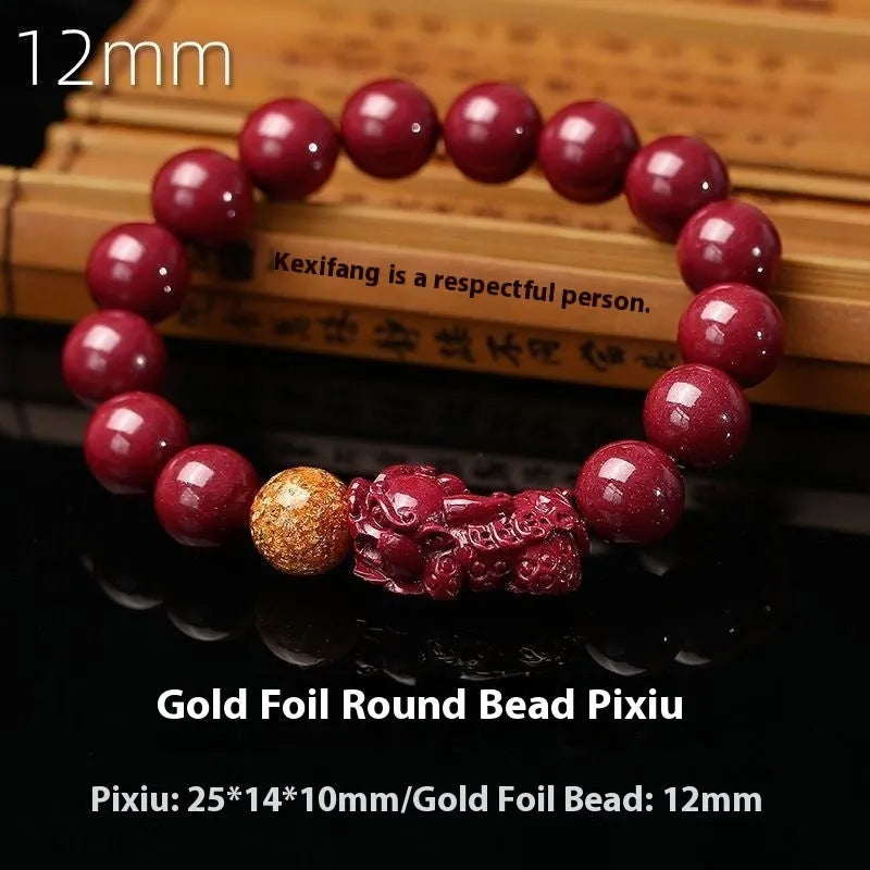 Purple Gold Sandstone cinnabar bracelet with zodiac totem design, showing 10mm bead size.