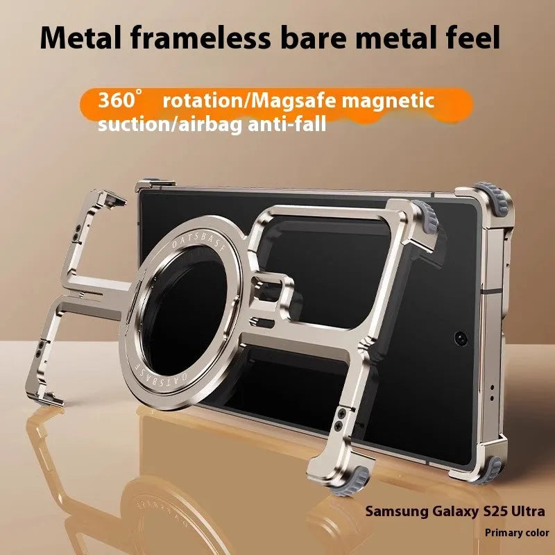 Samsung metal frameless phone case with built-in magnetic bracket, frosted finish, colour black