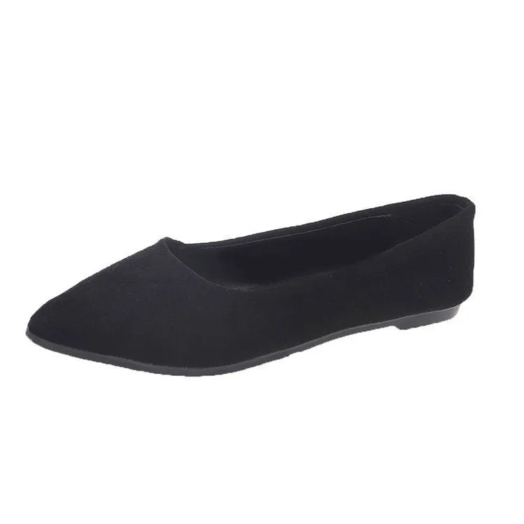 Women's flat pump shoes with a pointed toe in leopard print, beige, and black colour options on a white background.