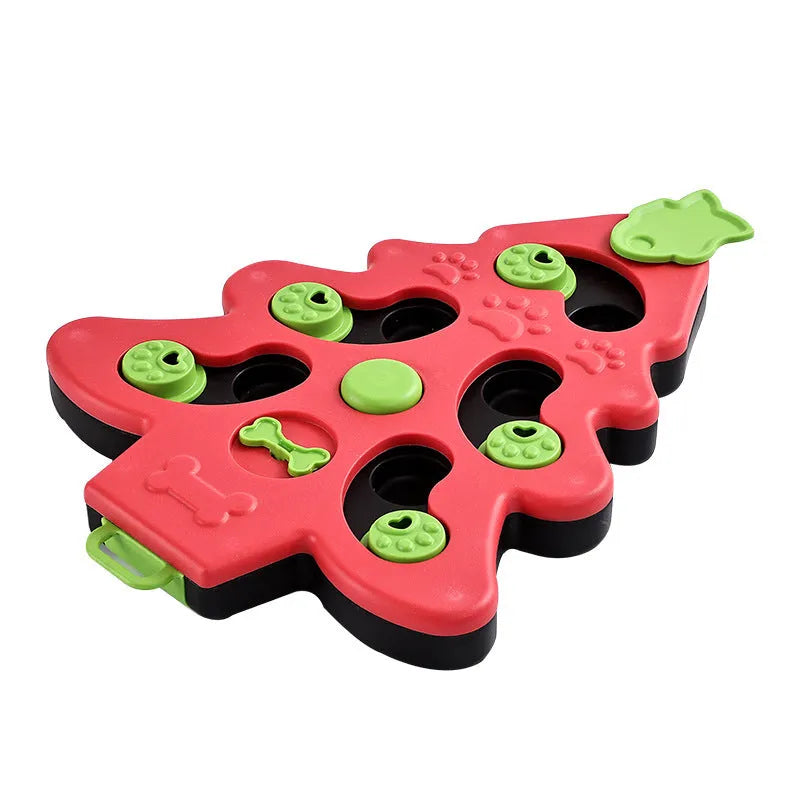 Interactive dog puzzle toy Christmas tree slow food bowl in green with non-slip base