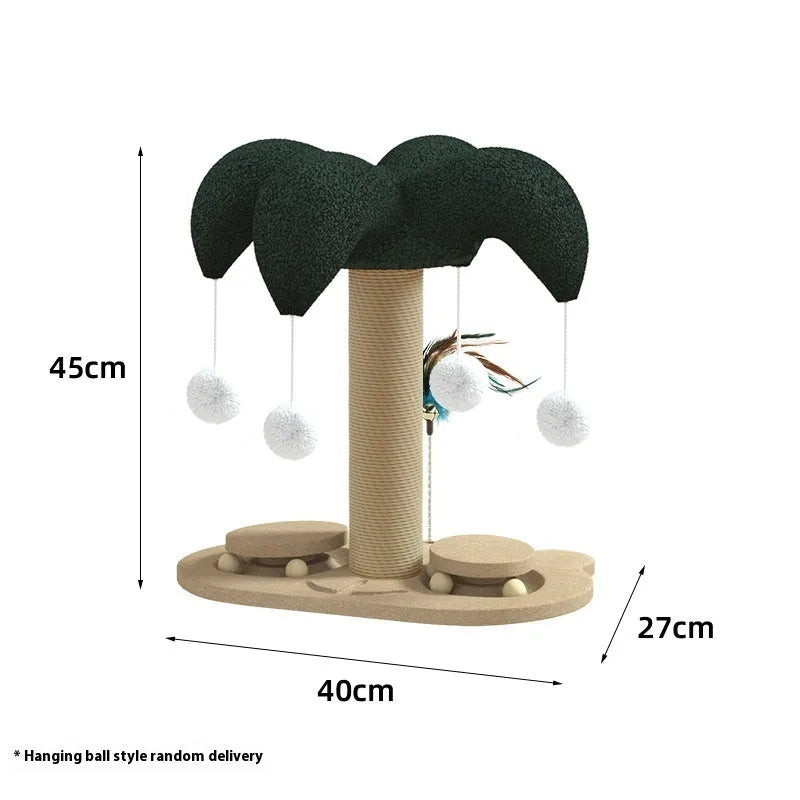 Solid wood cat scratching post with sisal rope and rotating turntable in decorative panda style design