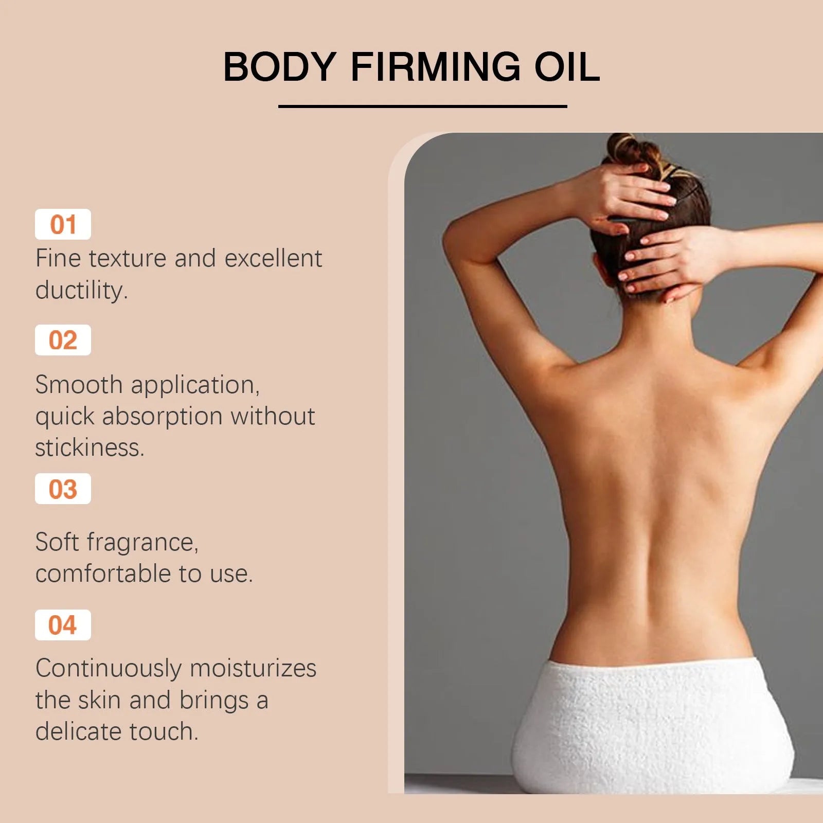 100ml bottle of nourishing and firming body oil with seven ingredients including hyaluronic acid