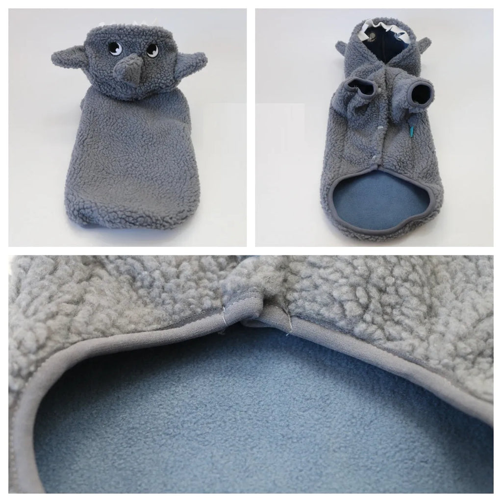 Winter fleece-lined grey hooded shark sweater for small dog or cat
