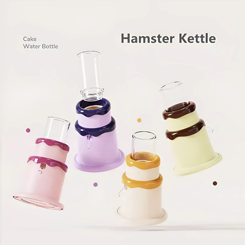Small pet vacuum drinker kettle with borosilicate glass reservoir and plastic mounting hardware