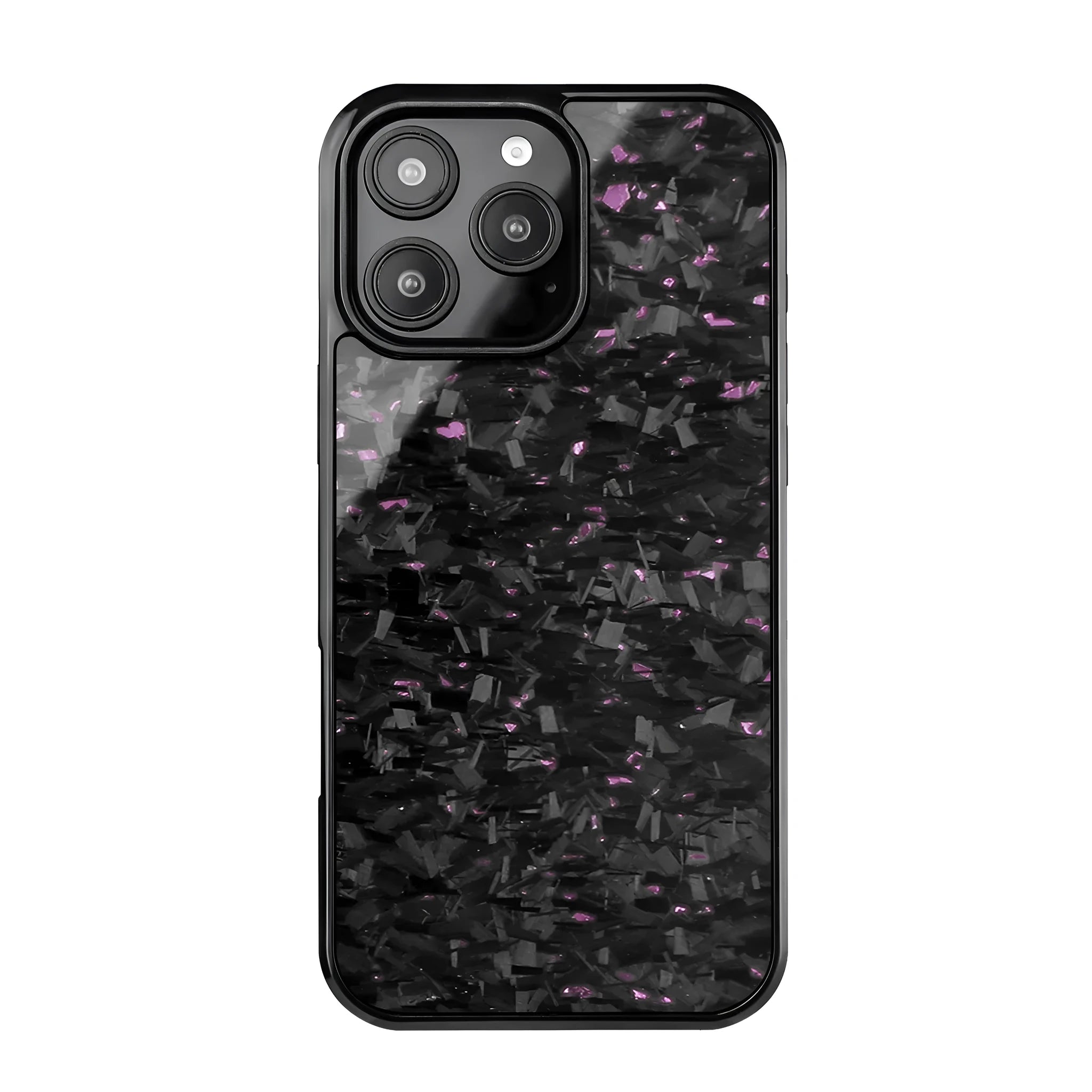 Carbon fiber magnetic forging twill phone case for iPhone 16 Pro Max, black, half-pack design showing textured surface
