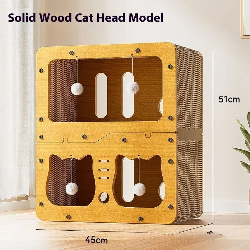 Double-layer cat scratching nest with wear-resistant material in owl and cat head design options