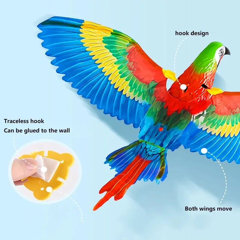 Plastic simulation bird cat toy hanging from ceiling with rotating mechanism, 25cm or 43cm variant