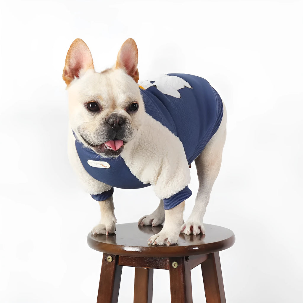 Dark blue fleece-lined cotton dog jumper for winter in large sizes