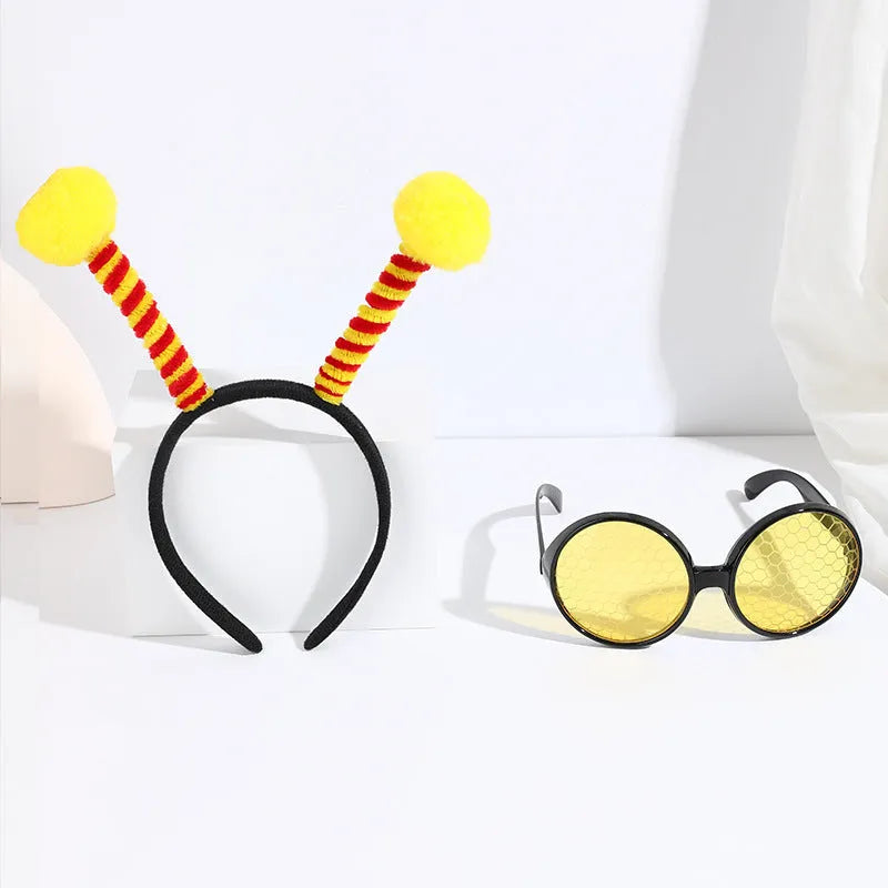 Handmade cloth bees costume headband and glasses set for fancy dress parties.