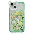 TPU phone case with painted cartoon bear and flower design in black and green for Apple iPhone