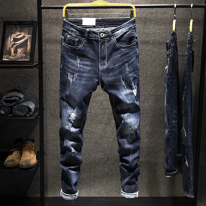 Men's slim fit skinny jeans in cotton denim with micro elasticity fabric available in dark blue and light blue
