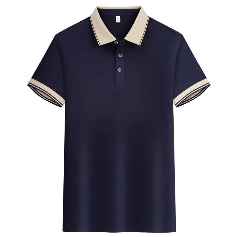 Solid colour summer polo shirt in cotton with short sleeves, loose fit, and slit detail on the side