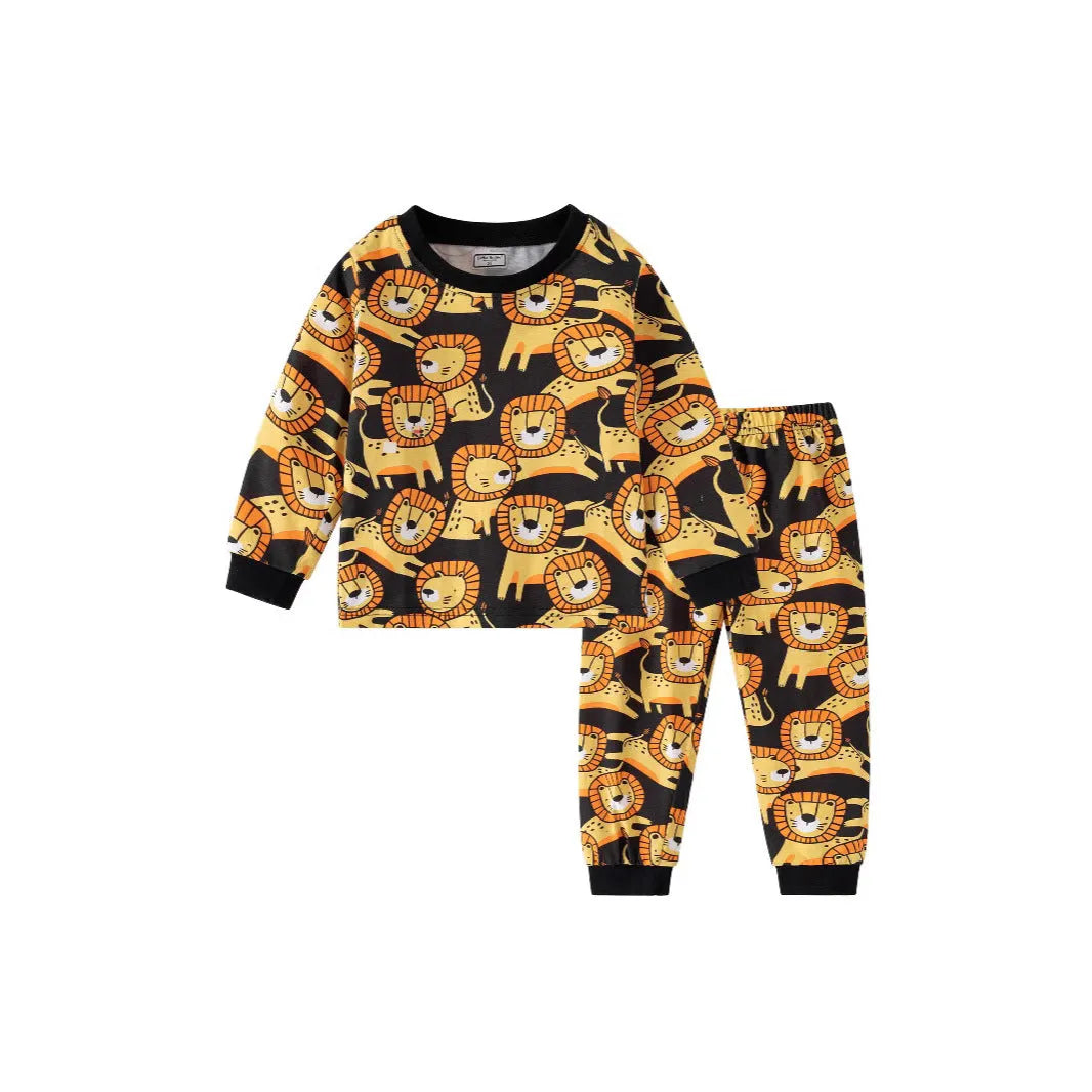 Boys' cotton long sleeve underwear suit with animal pattern, thin warm layer, available in multiple colours