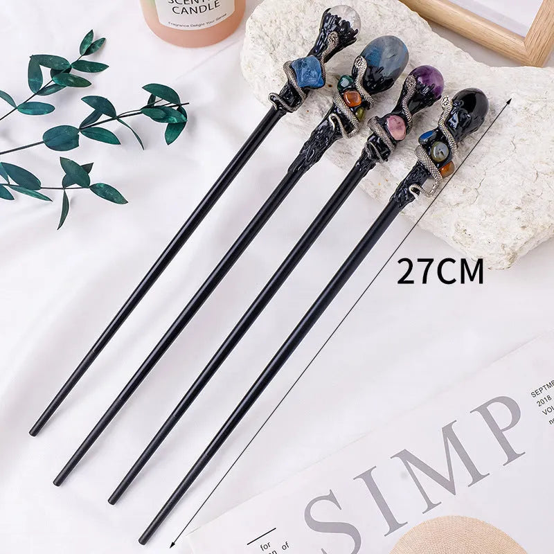Natural crystal ball truncheon Halloween magic wand with amethyst stone ball on a modern simplicity style wand