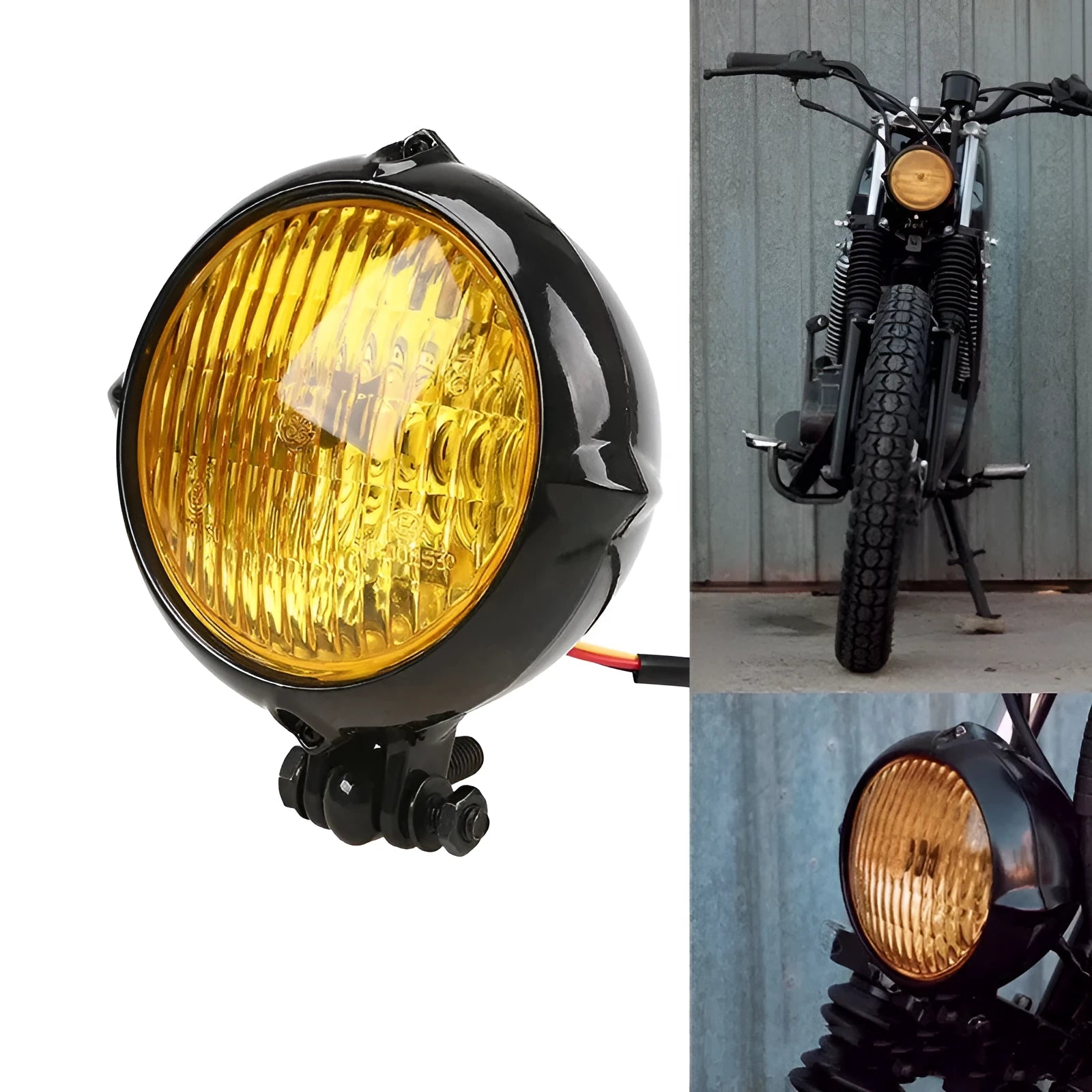 Retro black aluminium Harley headlight with halogen bulb for custom motorcycle or car