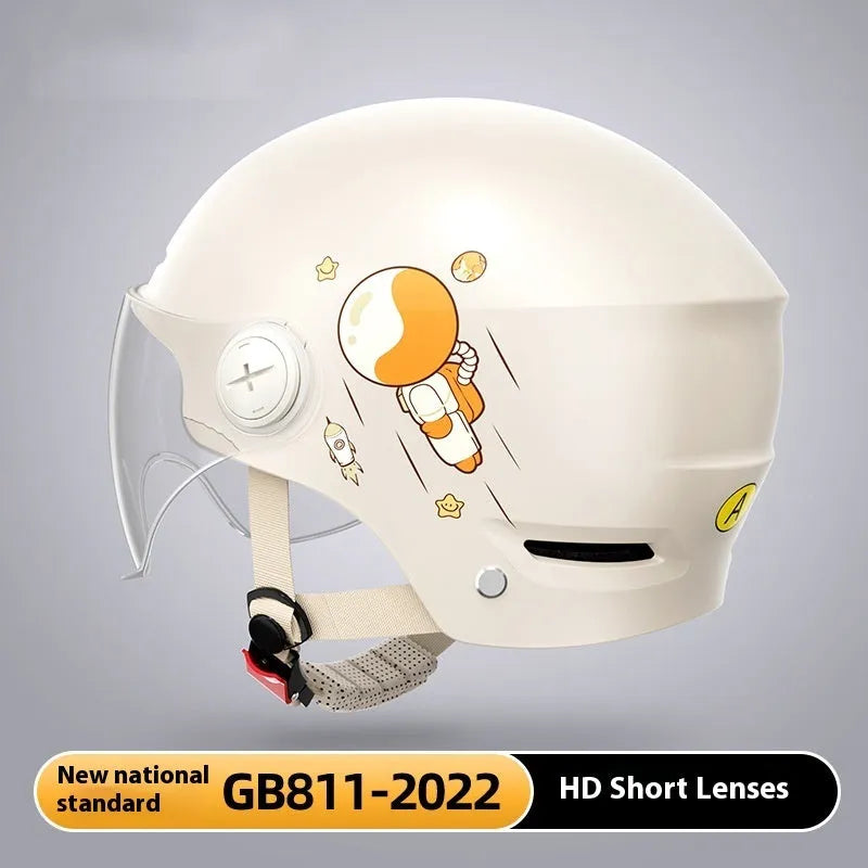 Khaki coloured open-face motorcycle half helmet with a removable tinted sun visor attached, shown on a white background.