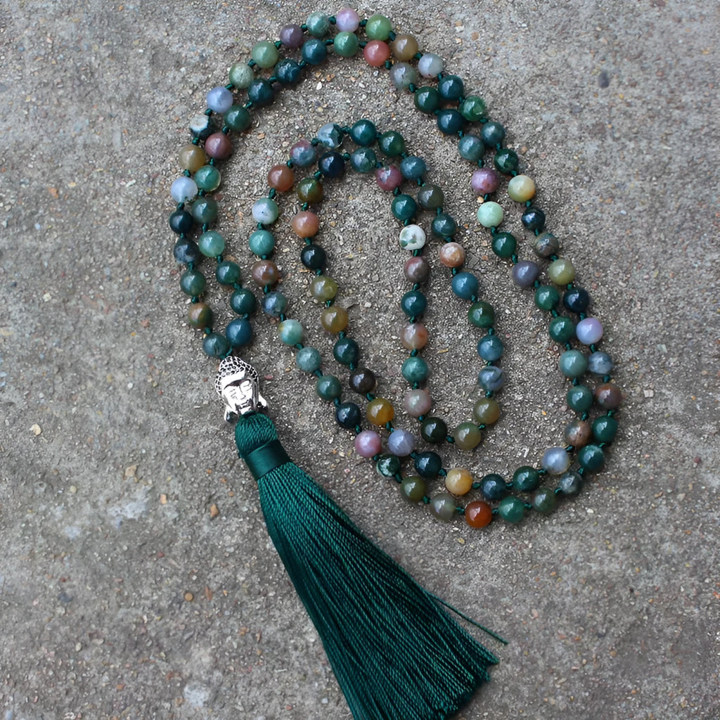 108-bead India agate necklace with 6mm geometric stone beads for gifting