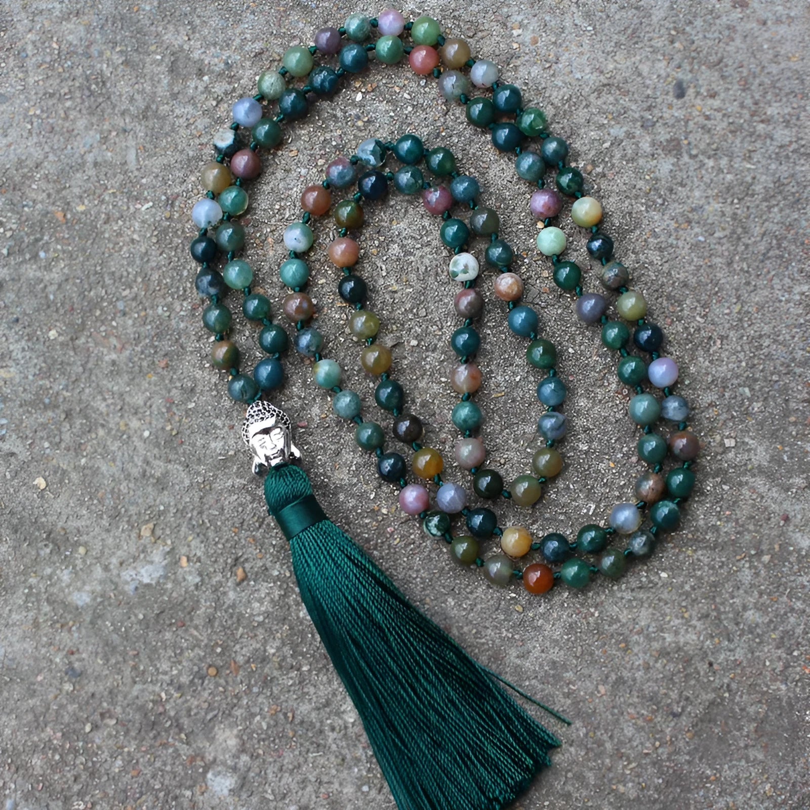 108-bead India agate necklace with 6mm geometric stone beads for gifting