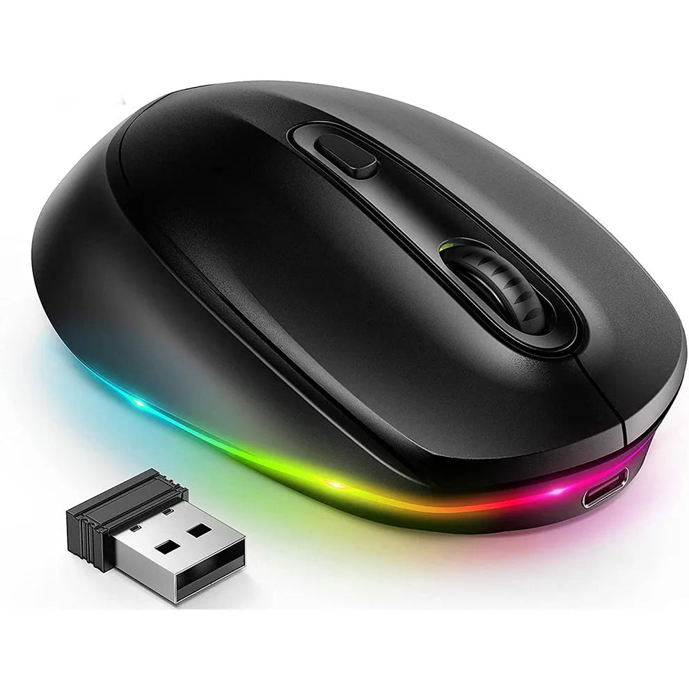 24g wireless rechargeable mouse in various colours showing compact ergonomic design and USB cable