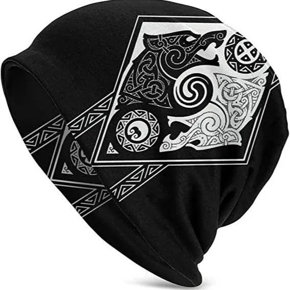 Cotton sleeve cap with Viking wolf totem design and double-layer elastic for street dance
