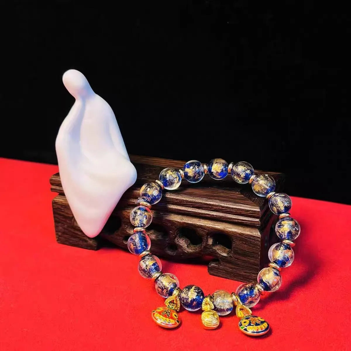 Glass bracelet with French glaze patterns and auspicious court symbols in geometric shapes