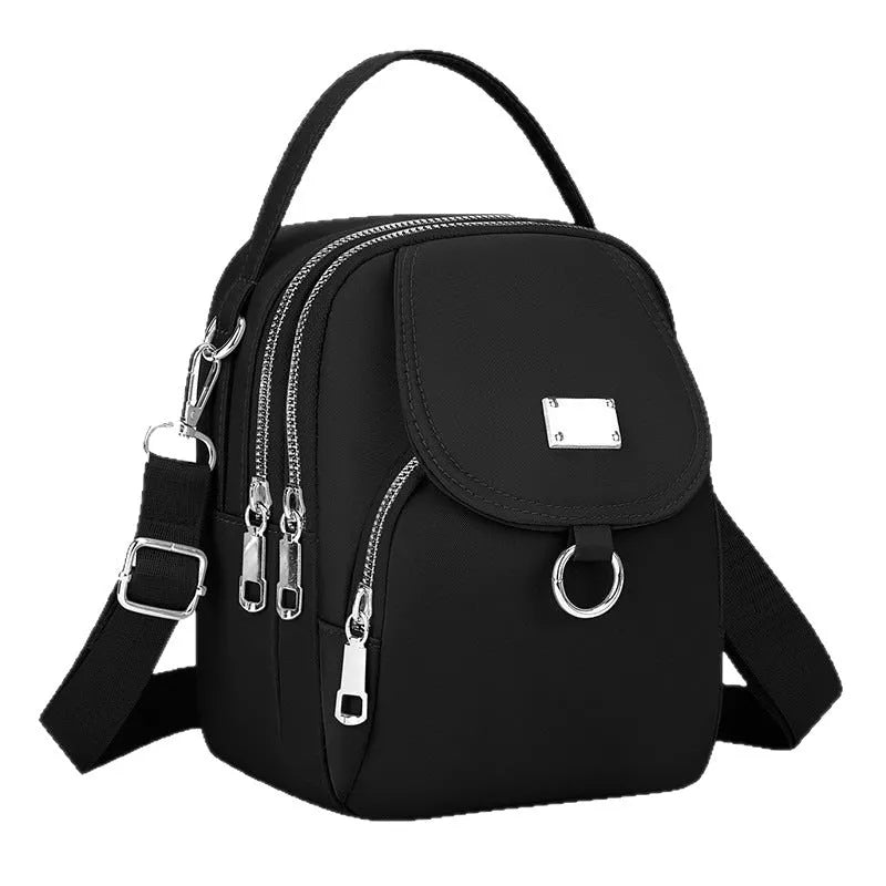 Single shoulder backpack coin purse in Oxford cloth with sandwich pocket and phone bag, vertical square shape, black khaki grey pink