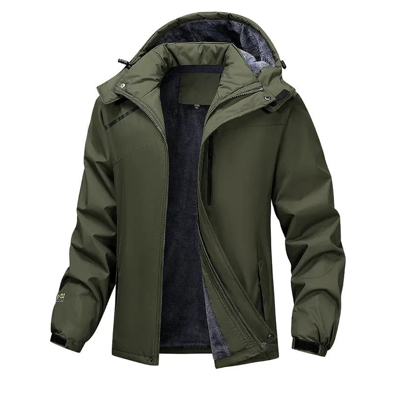 Men's loose fit plus size hooded coat in polyester, shown in army green colour