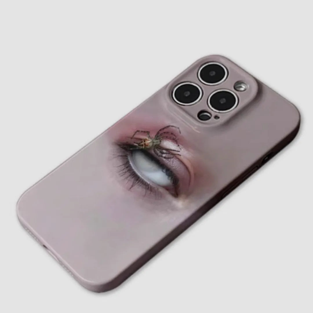 Dark heterochromatic spider pattern iPhone 16 Pro Max case with frosted resin shell